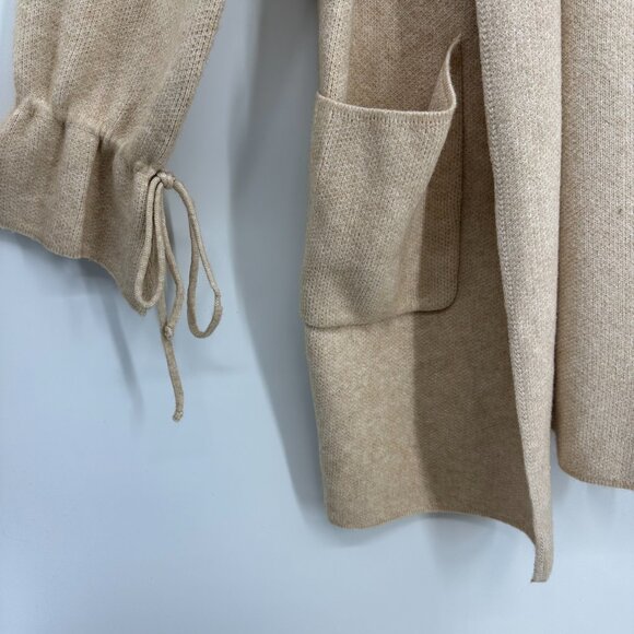 Maxsport Long Open Front Cardigan Sweater M Cinched Bell Sleeves Tan - Picture 5 of 9